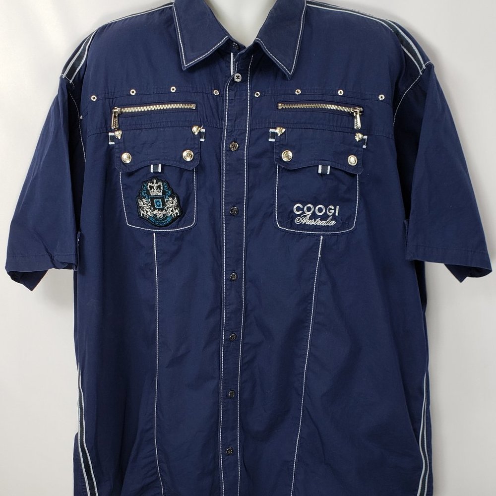 COOGI Australia 4XL Blue Short Sleeve Button Down